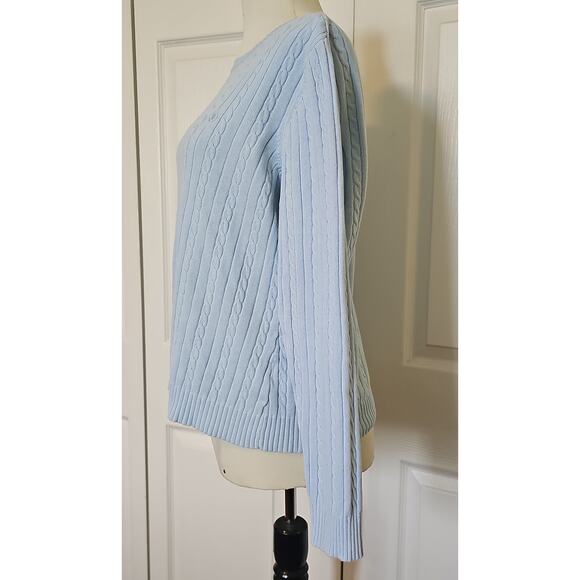 IZOD Cable Knit 100% Cotton Crewneck Sweater Light Blue Womens Large Long Sleeve - Picture 3 of 13